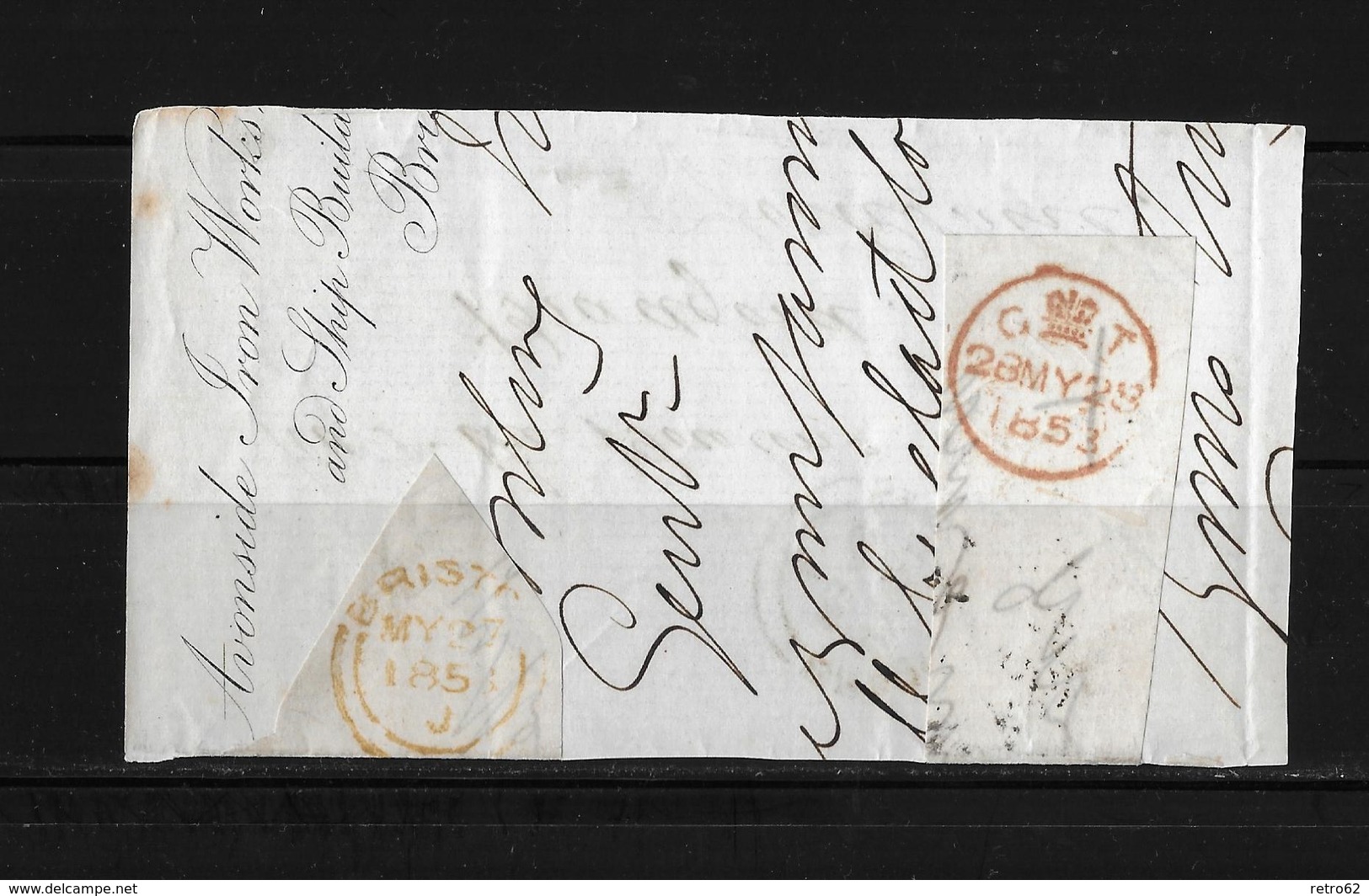 1853 QV 1Penny Red Imperf Bristol Duplex A Postmark Cover To Bradford - Covers & Documents