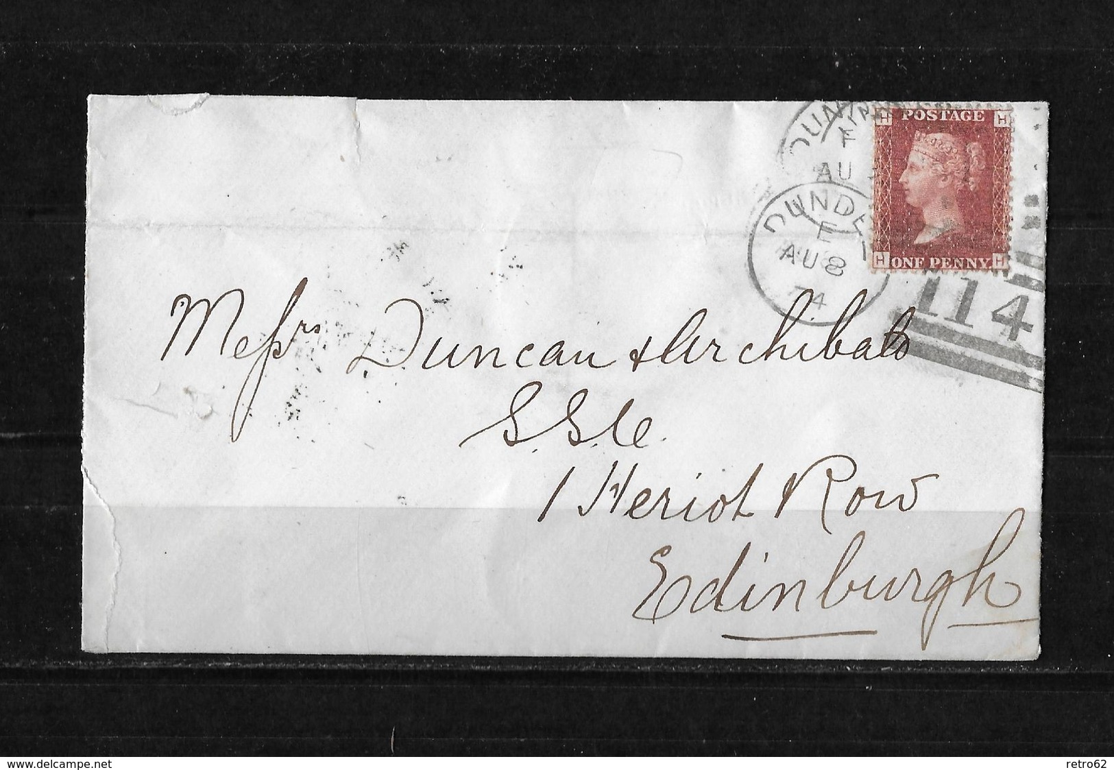 1874 QV 1Penny Red Platte 107 On Dundee, Scotland Cover To Edingburgh - Briefe U. Dokumente