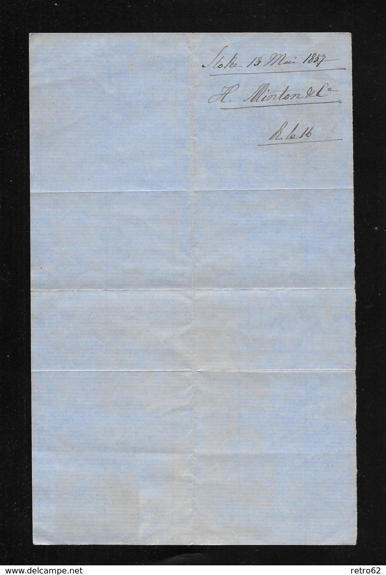 1857 Herbert Minton & Co Pottery, Stoke On Trient 1Penny Lilac Receipt - Storia Postale