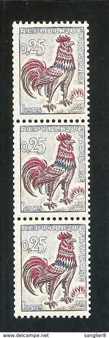 - 1 Bande De 3 Timbres  Roulette 'type Coq N°1331' Avec Numéro Vert Sur Timbre Milieu 'côte 265€' '2scans' - Coil Stamps