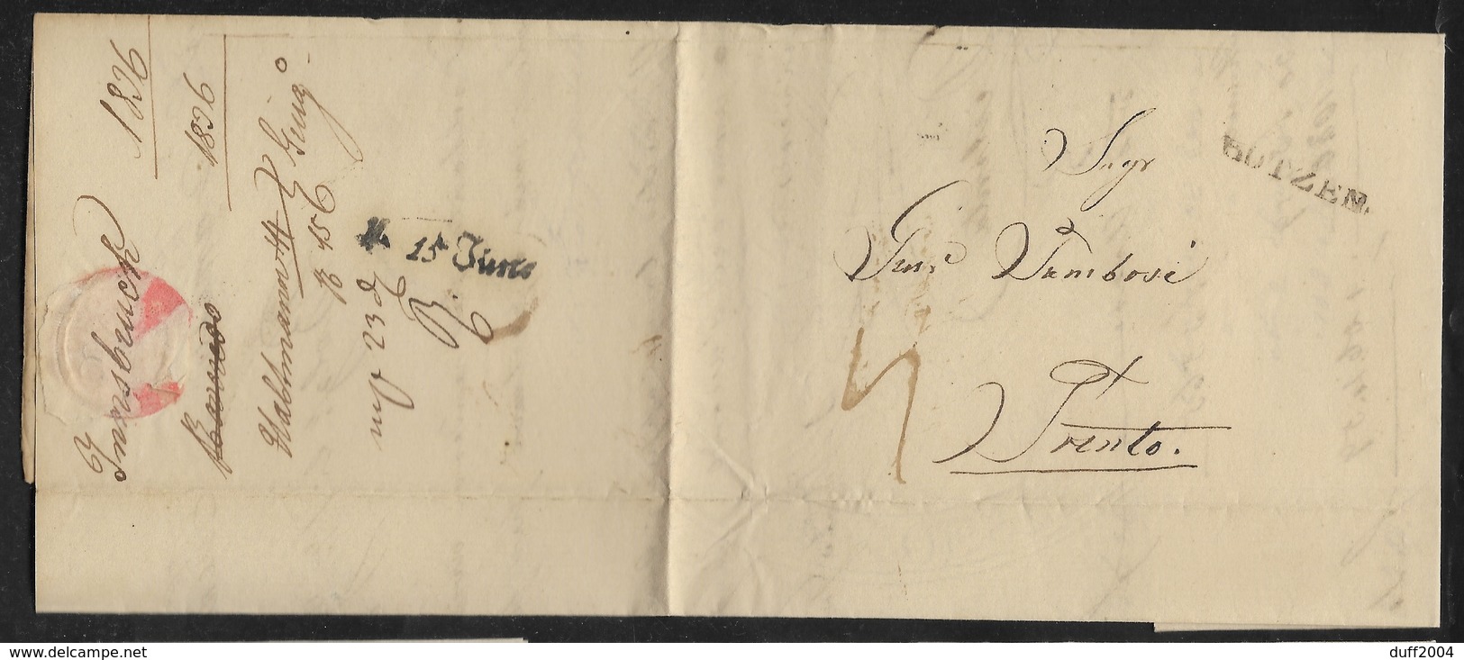 DA BOLZANO A TRENTO - 12.1.1836. - 1. ...-1850 Prephilately