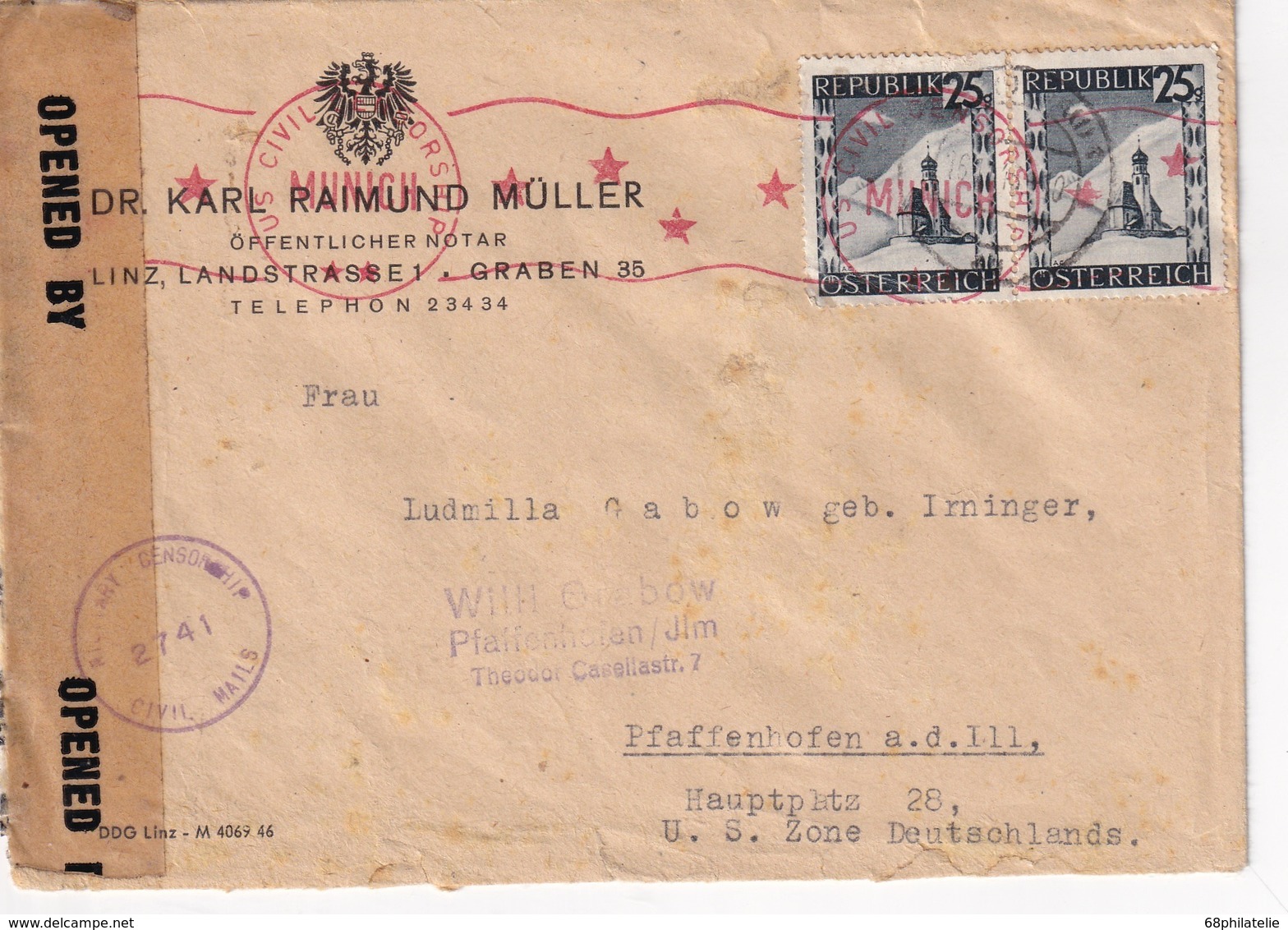 AUTRICHE 1946 LETTRE CENSUREE DE LINZ - Storia Postale