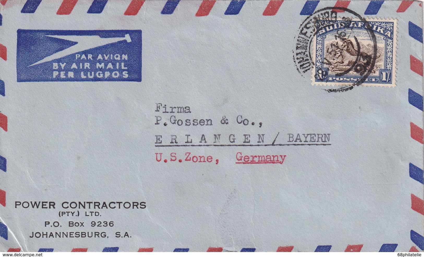 AFRIQUE DU SUD 1951 PLI AERIEN DE JOHANNESBURG - Airmail