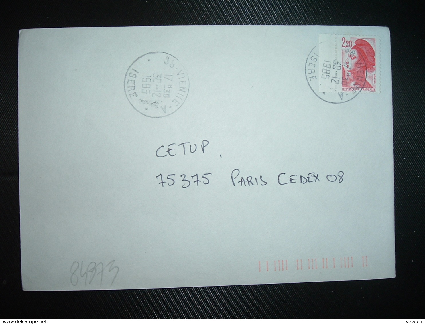 LETTRE TP LIBERTE 2,20 OBL.30-12 1985 38 VIENNE A ISERE (ANNEXE) - Manual Postmarks