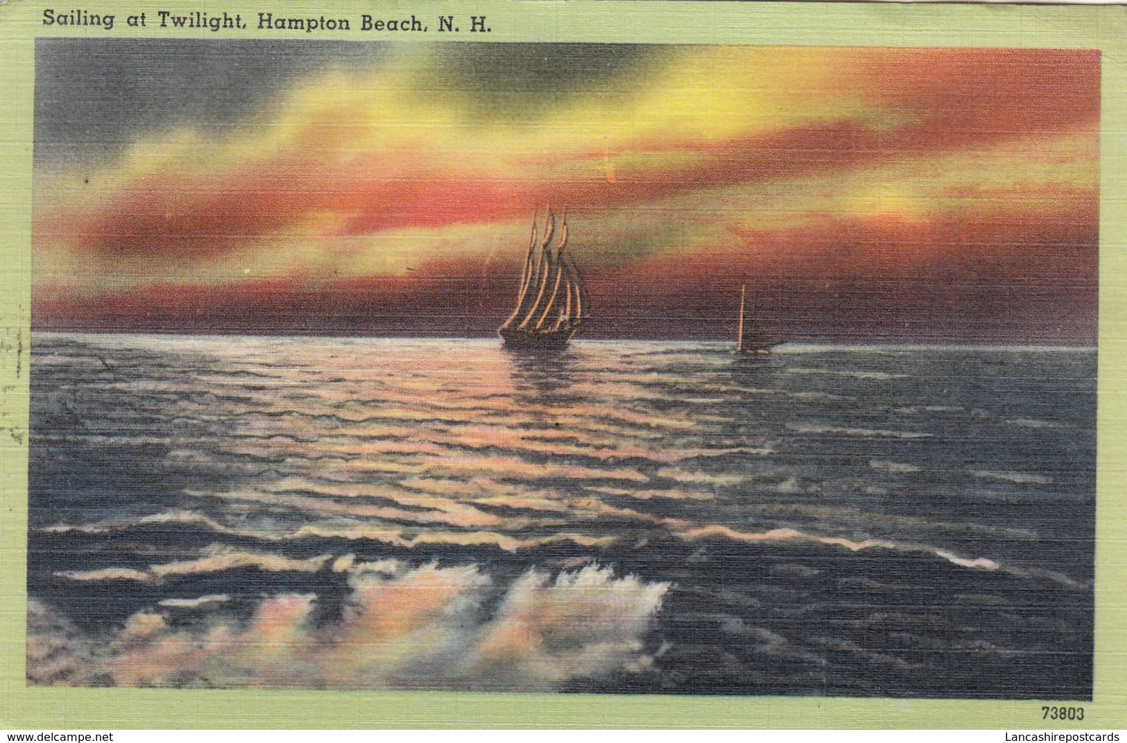 Postcard Sailing At Twilight Hampton Beach New Hampshire PU 1949 To Captain Castling West Hartlepool  My Ref  B13301 - Other & Unclassified