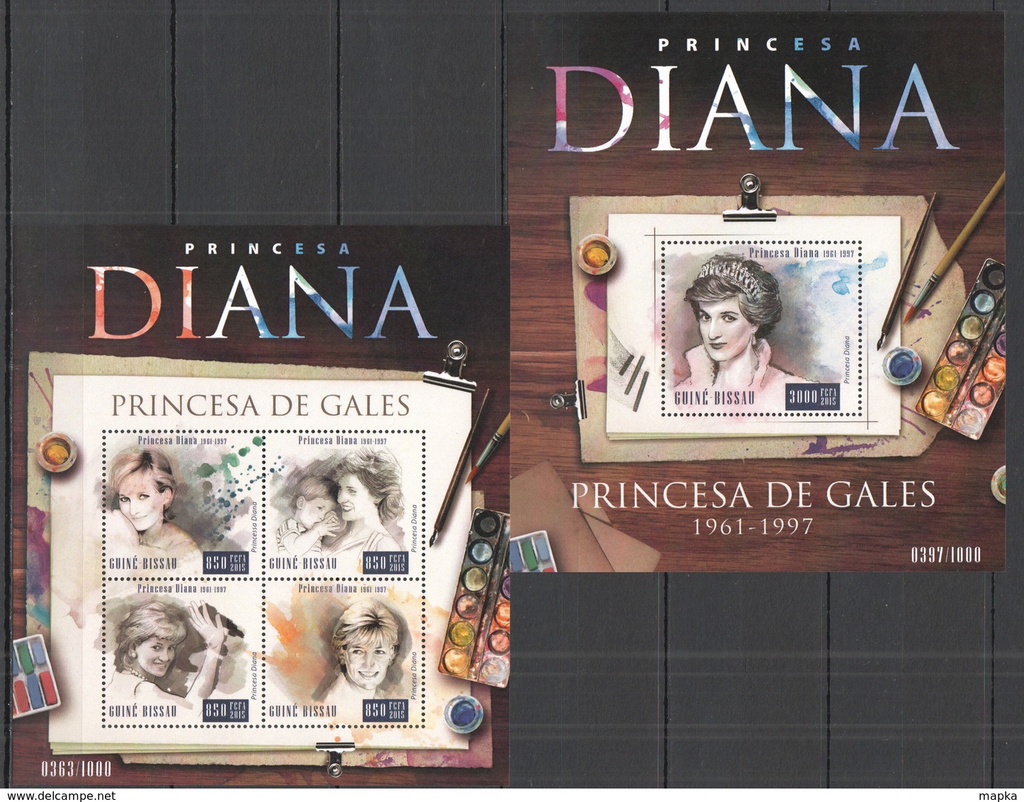 ST961 2015 GUINE GUINEA-BISSAU ROYAL FAMOUS PEOPLE PRINCESA DIANA KB+BL MNH - Royalties, Royals