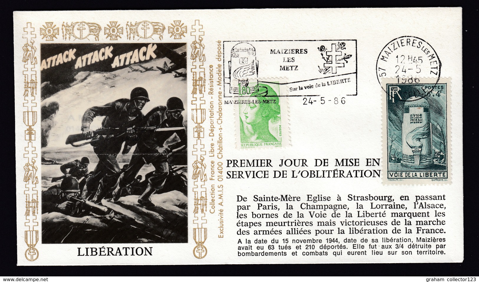 France French Cover Lettre 1986 France French Army Cover WW2 WWII Liberation Maizieres Les Metz Postmark - Militaria