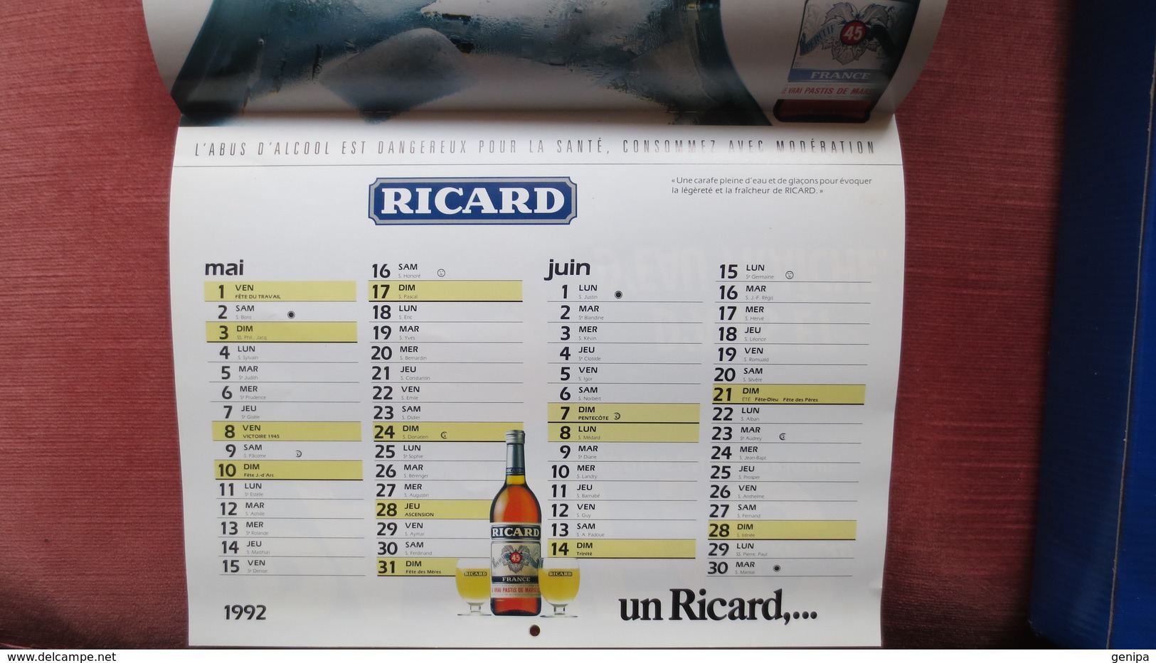 CALENDRIER RICARD 1992. 30X23 Cm. - Grand Format : 1991-00