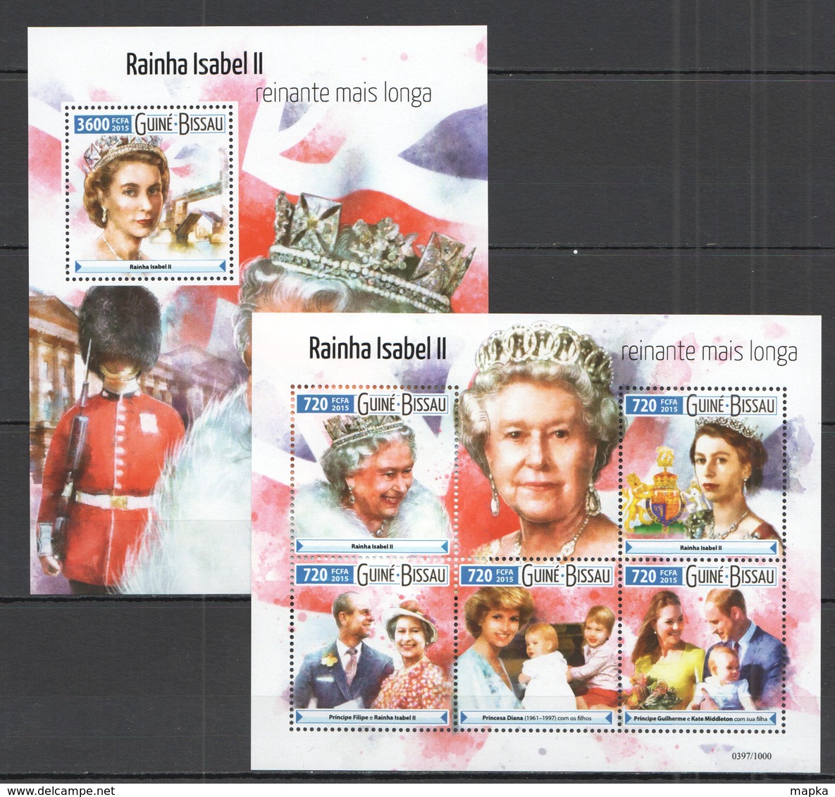 ST1054 2015 GUINE GUINEA-BISSAU ROYALITY QUEEN ELIZABETH II KB+BL MNH - Royalties, Royals