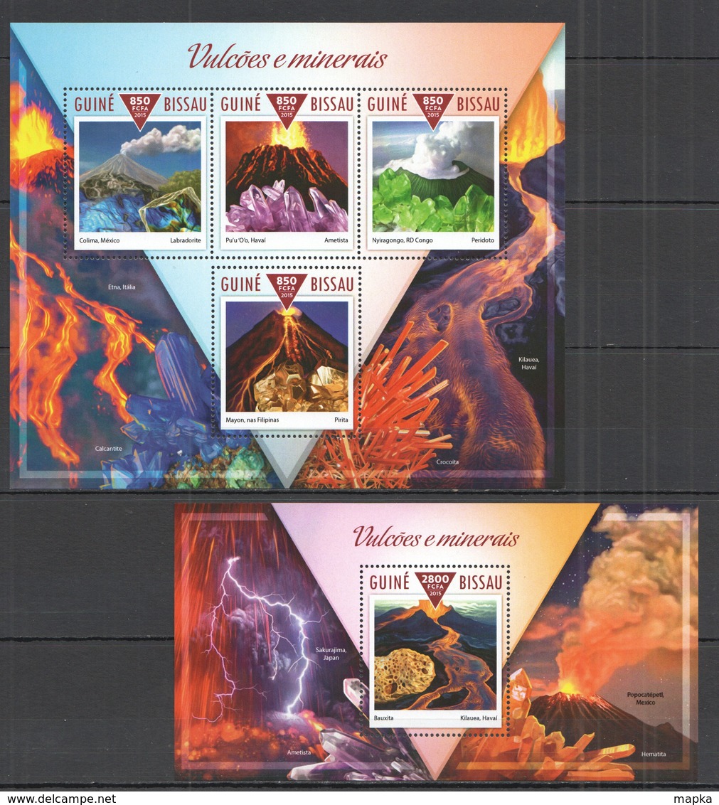 ST1069 2015 GUINE GUINEA-BISSAU GEOLOGY MINERALS & VOLCANO VULCOES E MINERAIS KB+BL MNH - Volcanos