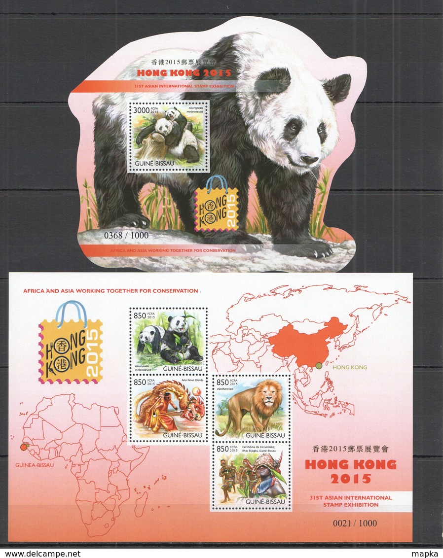 ST1072 2015 GUINE GUINEA-BISSAU FAUNA WILD ANIMALS PANDA LION HONG KONG 2015 KB+BL MNH - Ours