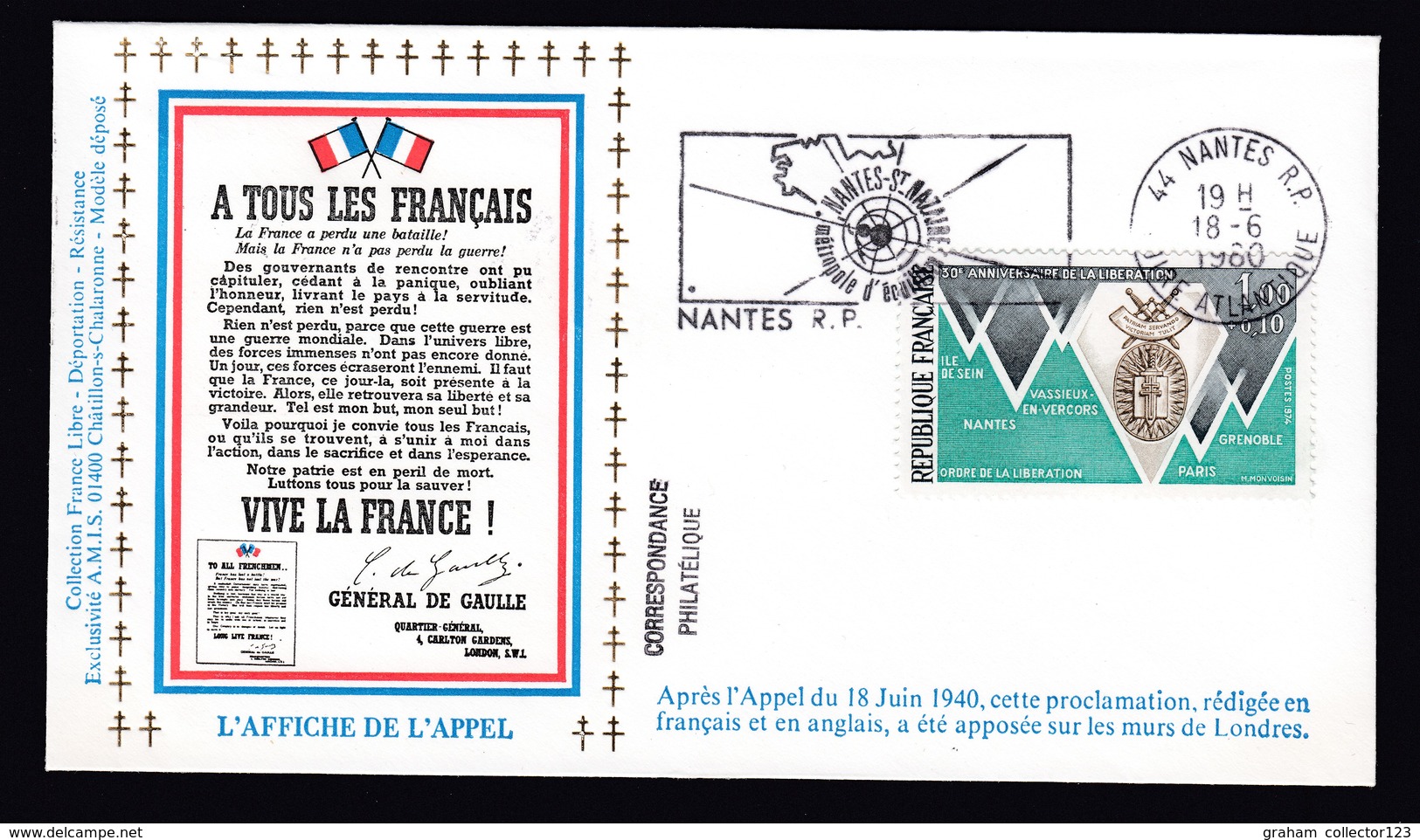Lettre Brief 1980 France French Army Cover WW2 WWII Nantes Postmarks L'Affiche De L'Appel Envelope - Militaria