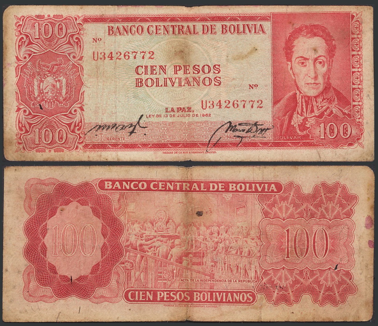 Bolivia / 1962 / 100 Pesos Bolivianos / P: 163a / VF - Bolivia