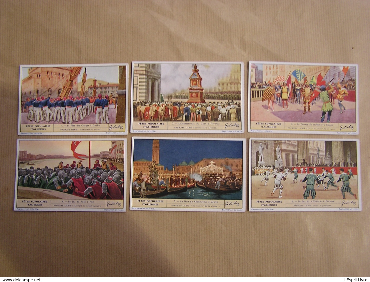 LIEBIG Fêtes Populaires Italiennes Italie Folklore Gubbio Sienne Florence Pise  Série De 6 Chromos Trading Cards Chromo - Liebig