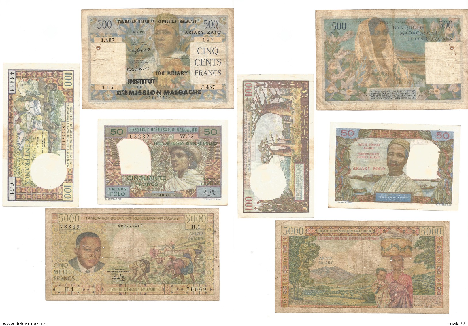 Madagascar * P53 + P57 + P60 +  P61 * Malagasy NOTE SET  *** Madagaskar  *** RARE *** - Madagaskar