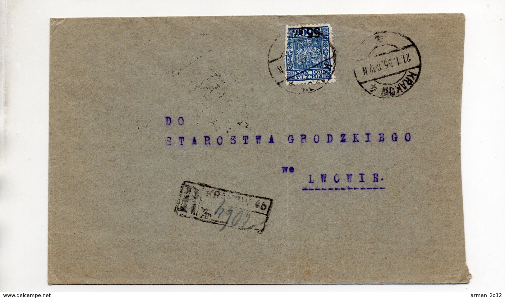 Poland Registered Krakow Lwow 1935 - Covers & Documents