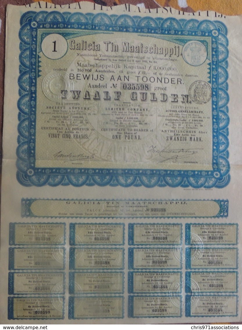Lot De 84 Certificats De 25 Francs Au Porteur Galicia Tin Maatschappij 1889 - G - I