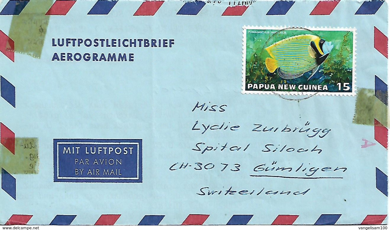PAPUA NEW GUINEA 1976 AEROGRAMME Sent To Suisse AEROGRAMME 1 Stamp Tropical Fish, USED - Papouasie-Nouvelle-Guinée