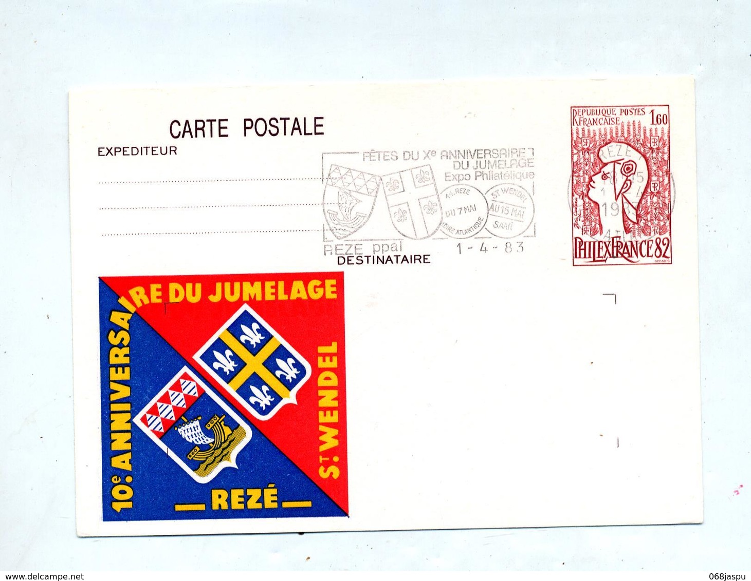 Carte Postale 1.60 Philexfrance Flamme Reze Jumelage Philatelique Wendel Illustré - Enveloppes Repiquages (avant 1995)