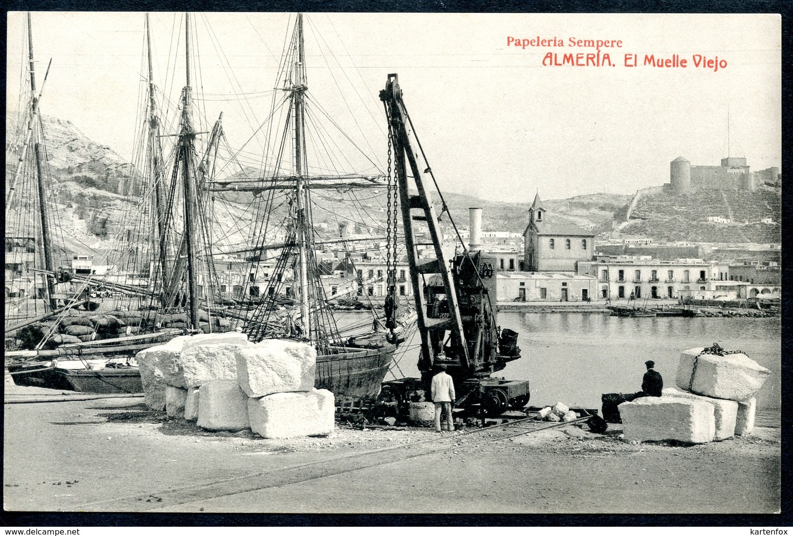 Almeria, El Muelle Viejo, Papeleria Sempere, Fototipia Thomas, Barcelona - Almería