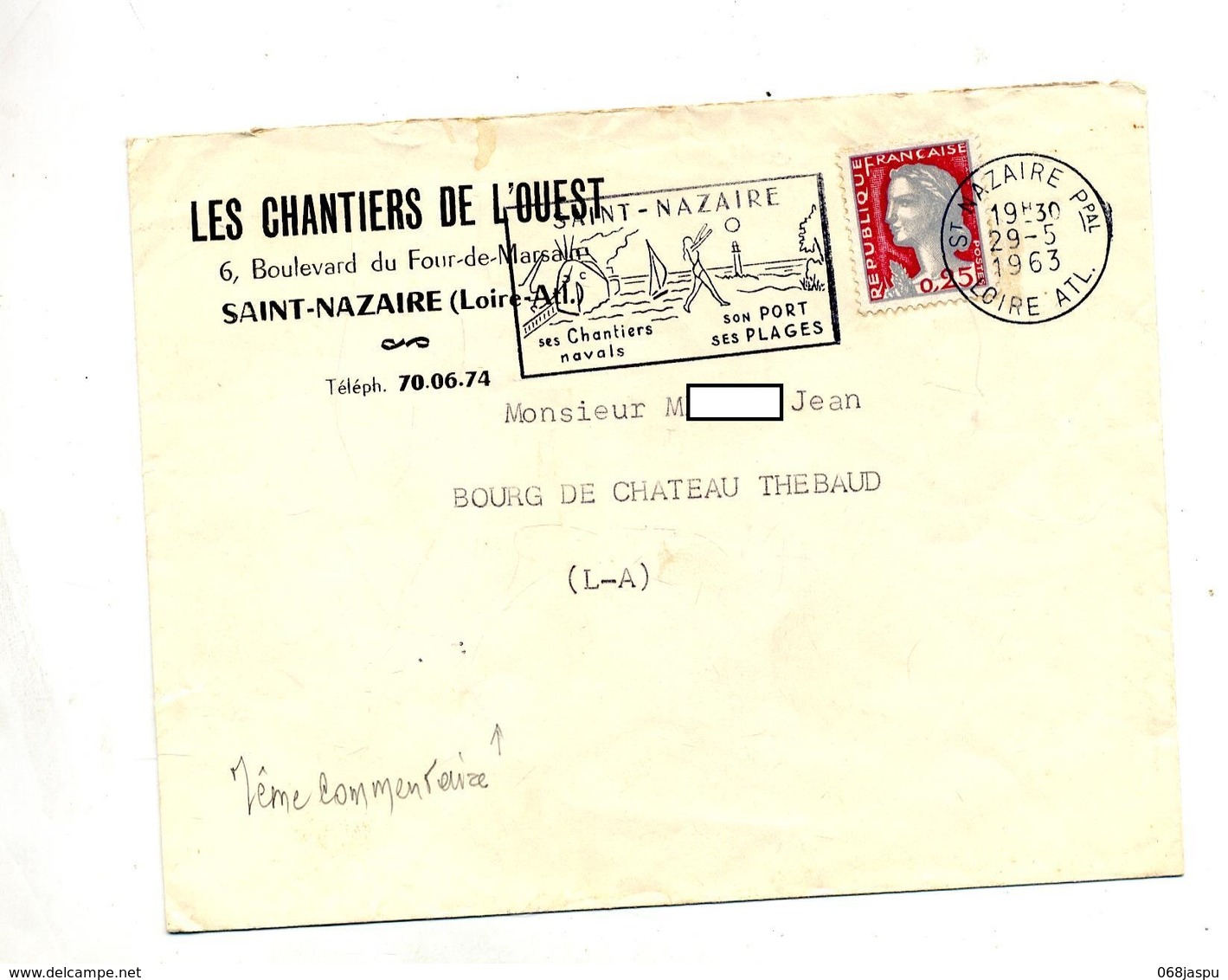 Lettre Flamme Saint Nazaire Chantier Naval Plage Volley Entete Chantier - Mechanical Postmarks (Advertisement)