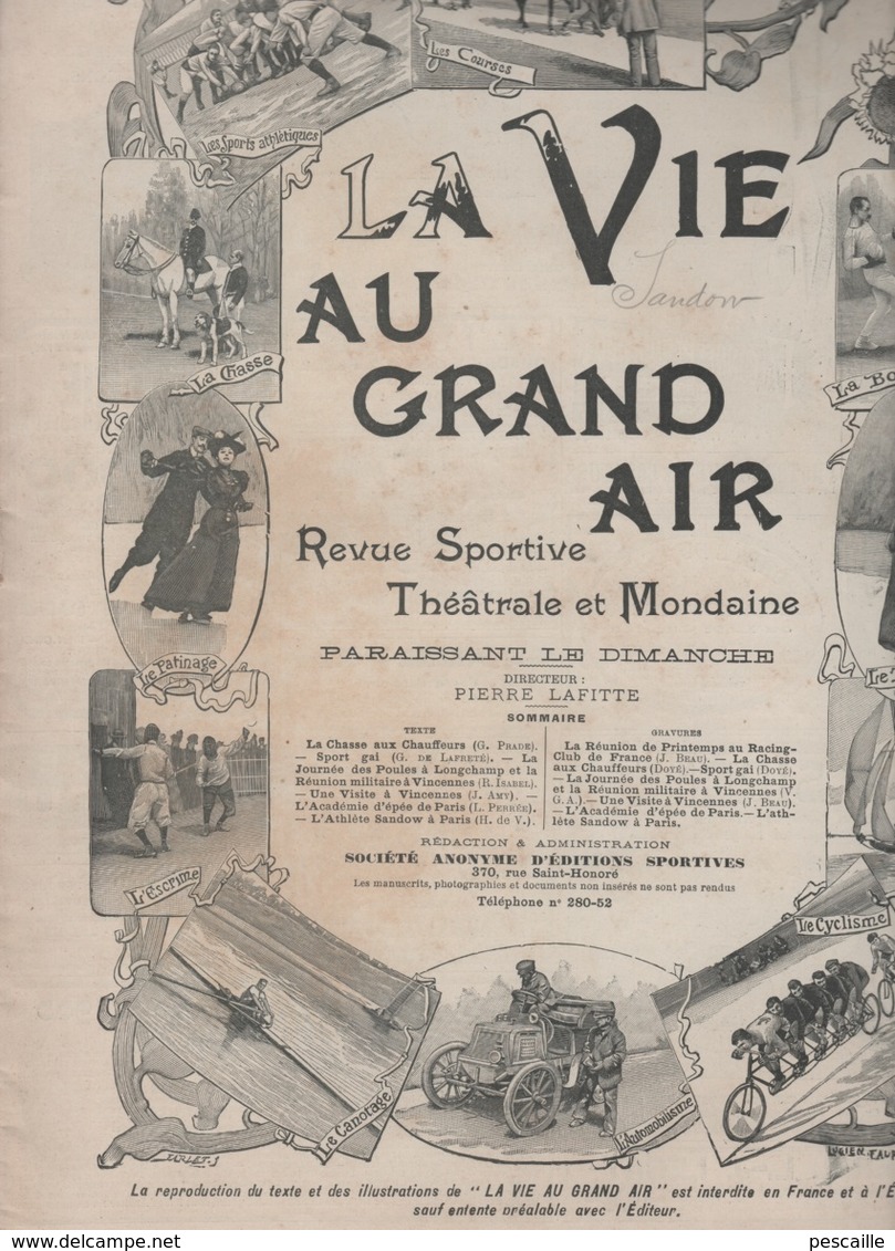 LA VIE AU GRAND AIR 13 05 1900 - RACING CLUB DE FRANCE - POLICE ET CHAUFFEURS - ROBINSON - VINCENNES - EUGEN SANDOW - 1900 - 1949