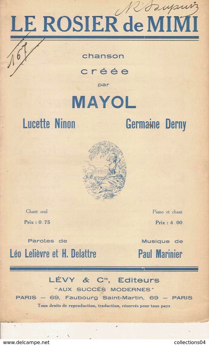 PARTITION N° 167 / LE ROSIER DE MIMI / MAYOL: MARINIER : LELIEVRE DELATTRE / - Song Books