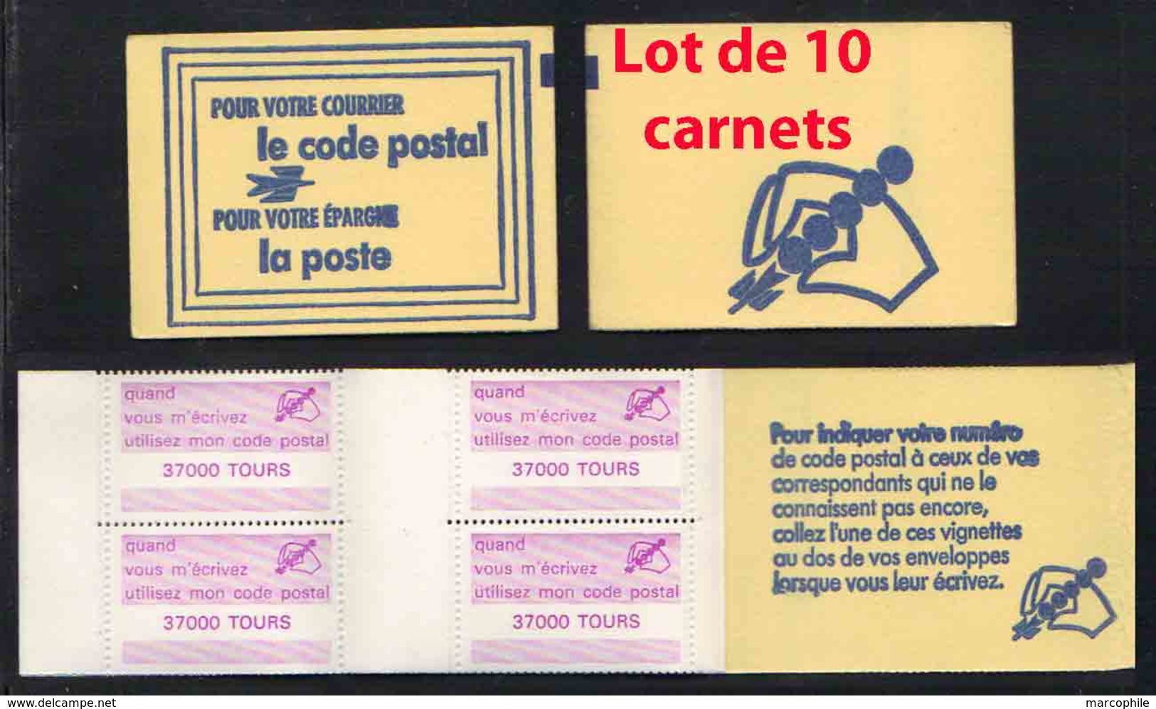 TOURS - INDRE ET LOIRE / ERINNOPHILIE - POSTE - CODE POSTAL  - LOT DE 10 CARNETS DE 8 VIGNETTES (ref 4485) - Other & Unclassified