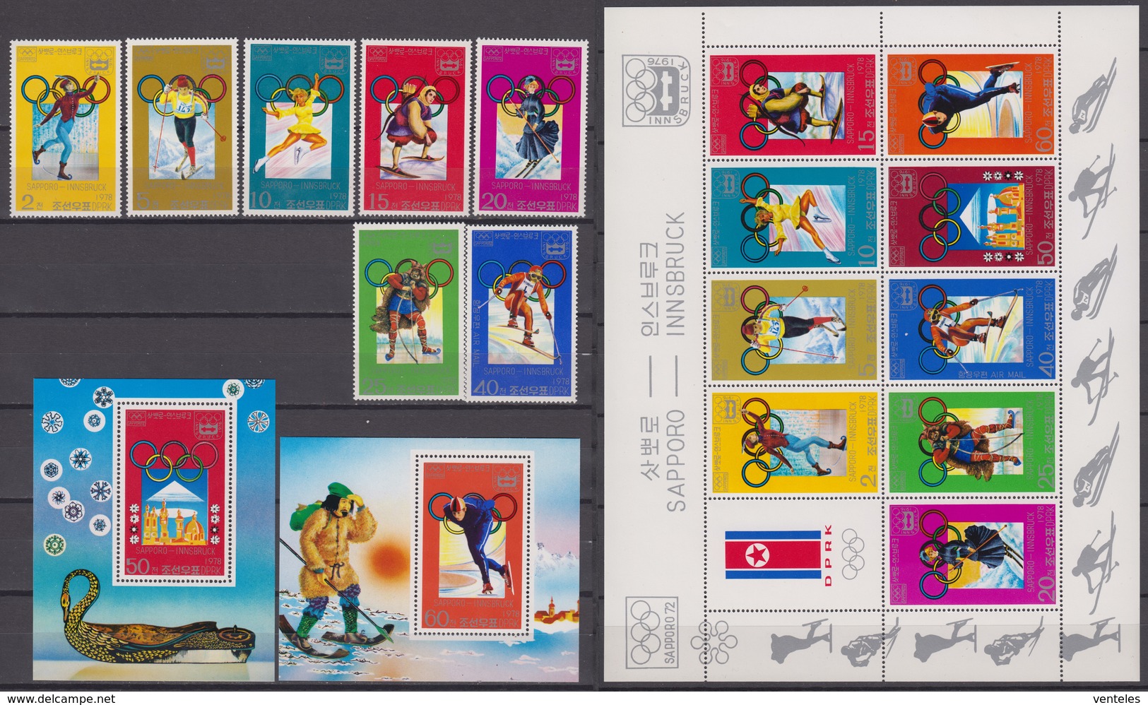 North Korea 18.02.1978 Mi # 1683-89 Klbg 1683-91 Bl 42-43 1972 Sapporo & 1976 Innsbruck Winter Olympics MNH OG - Winter 1976: Innsbruck