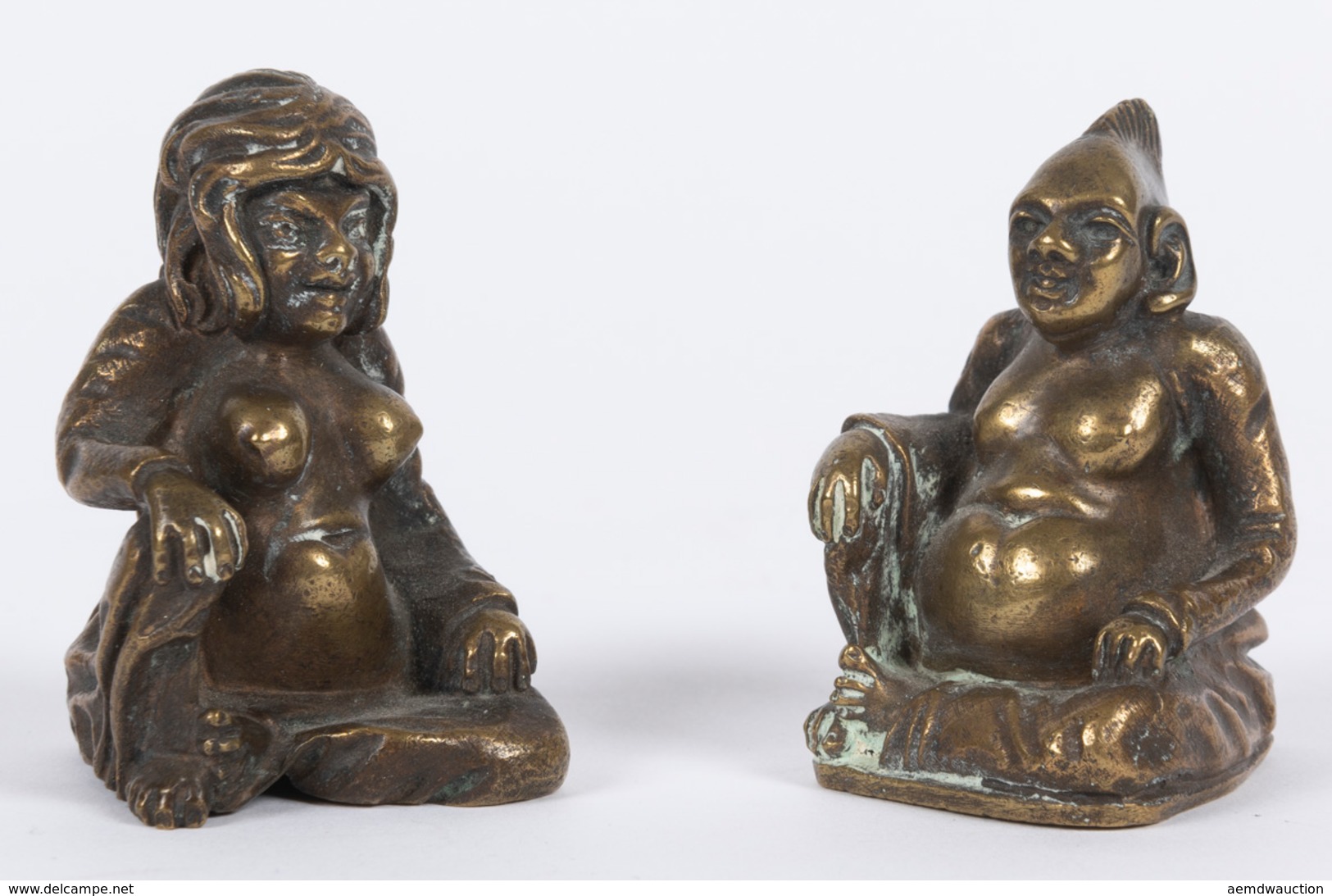 COUPLE «DE L'ENFER». 2 Petites Statuettes Asiatiques ér - Autres & Non Classés