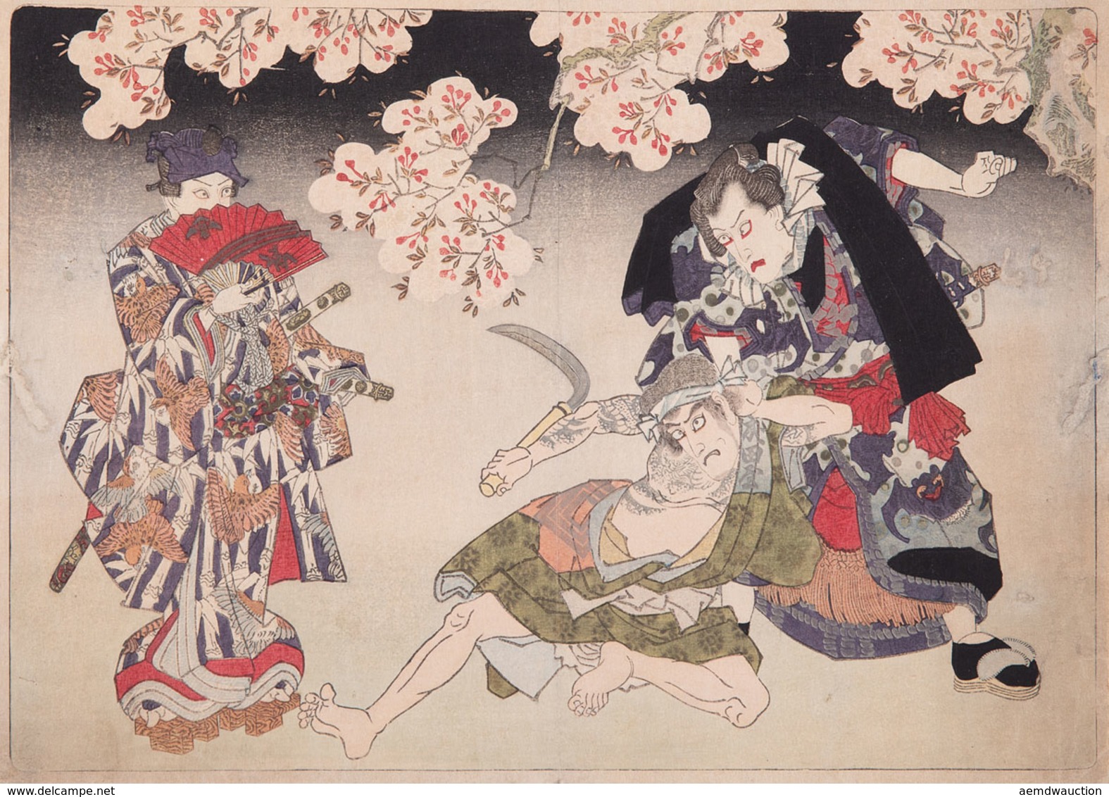 [JAPON] ÉCOLE UTAGAWA KUNIYASU - Scène De Kabuki. Trois - Zonder Classificatie