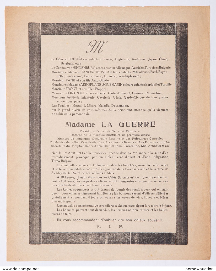 FAIRE-PART MORTUAIRES SATIRIQUES. Lot De 5 Faire-part M - Non Classés