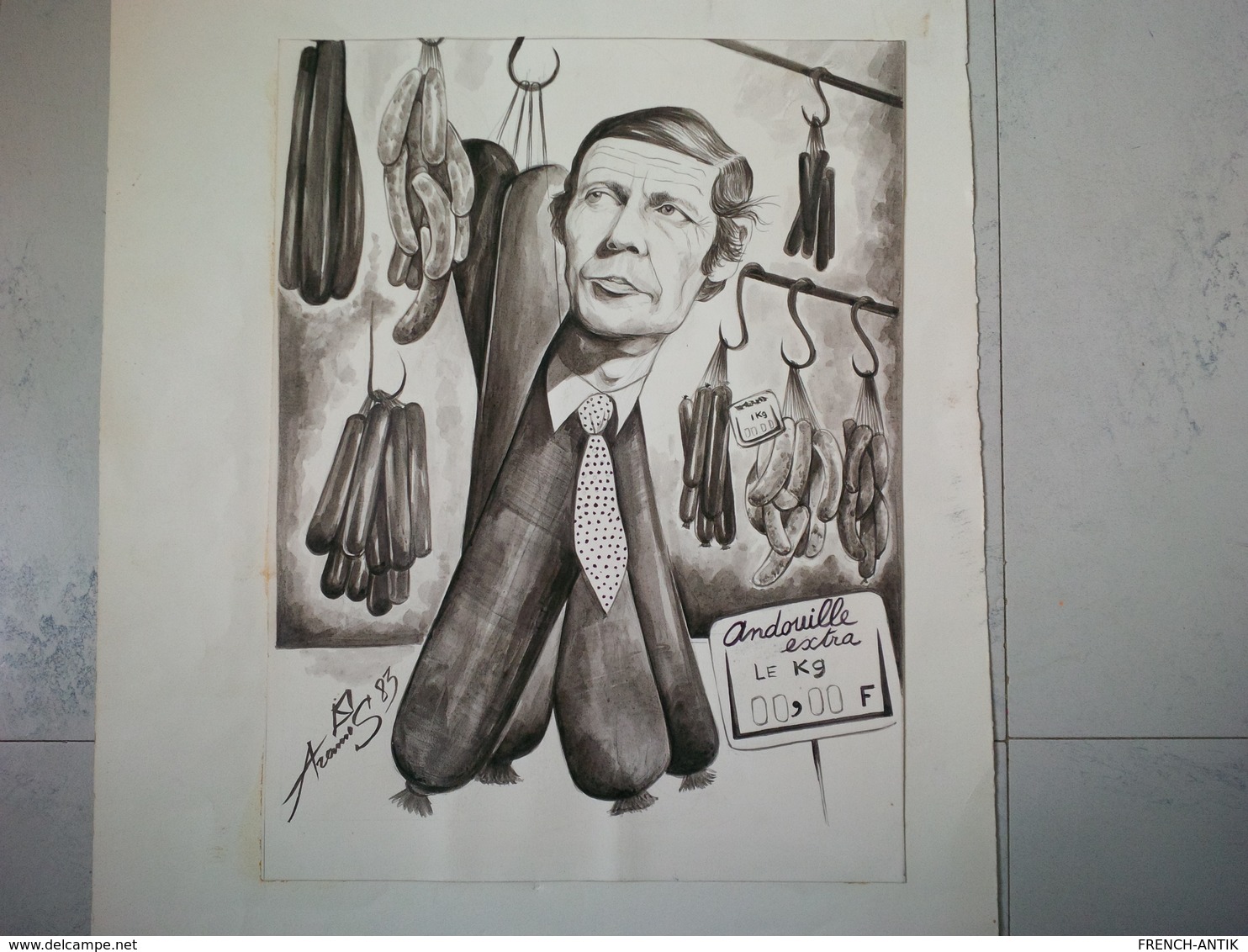 DESSIN CARICATURE OLIVIER STIRN SIGNEE ARAMIS 1983 ANDOUILLE - Dessins