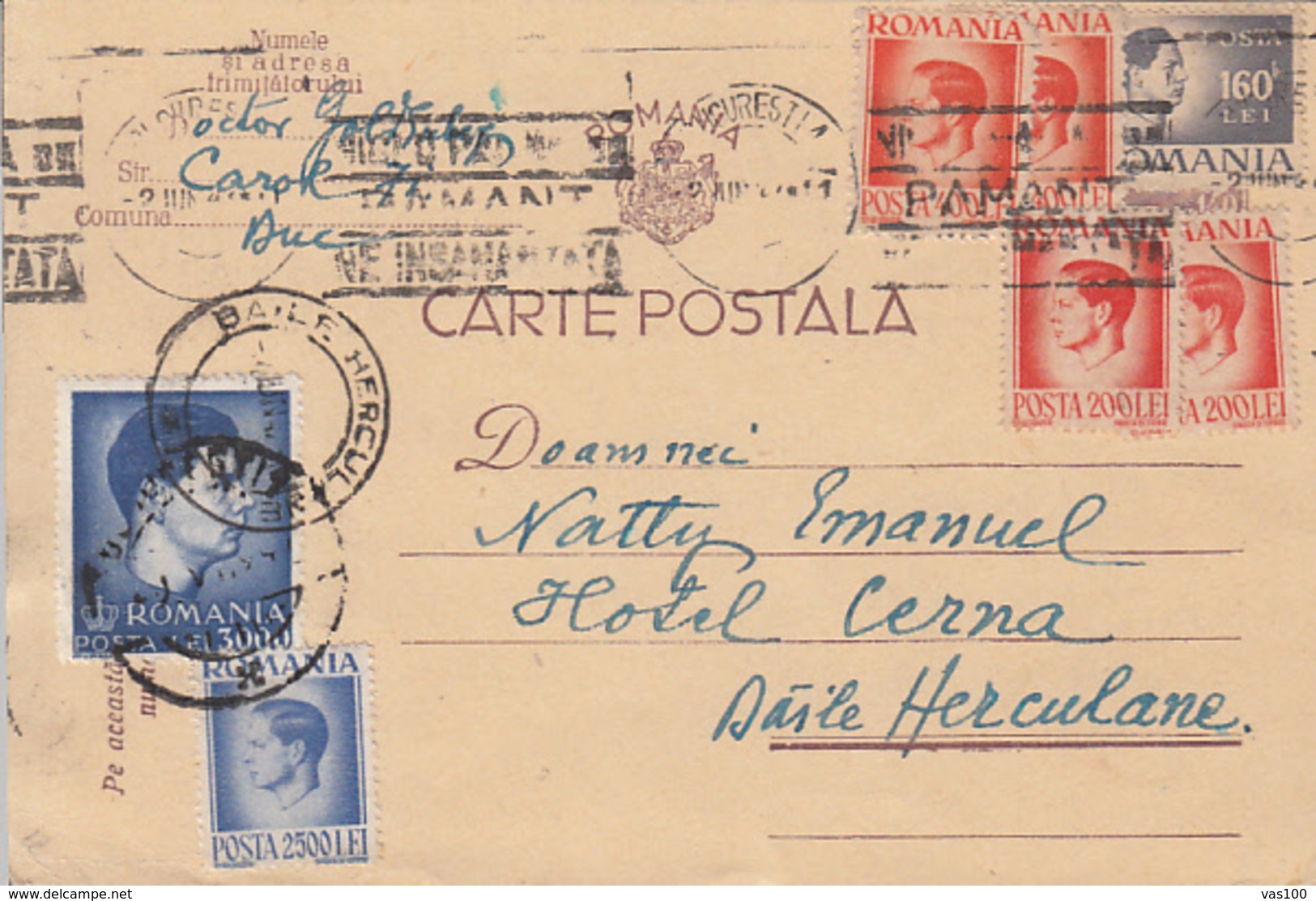 KING MICHAEL STAMPS ON POSTCARD, 1947, ROMANIA - Covers & Documents