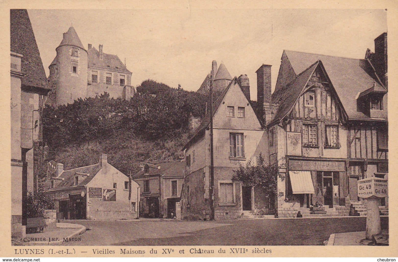 37 LUYNES. CPA SEPIA. RARETE.  VIEILLES MAISON DU XVe ET CHÂTEAU. BORNE MICHELIN - Luynes