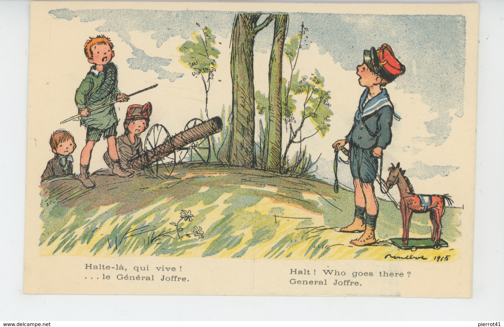 GUERRE 1914-18 - Jolie Carte Fantaisie Enfants "HALTE LA, QUI VIVE... " Par POULBOT -1915 - Guerre 1914-18