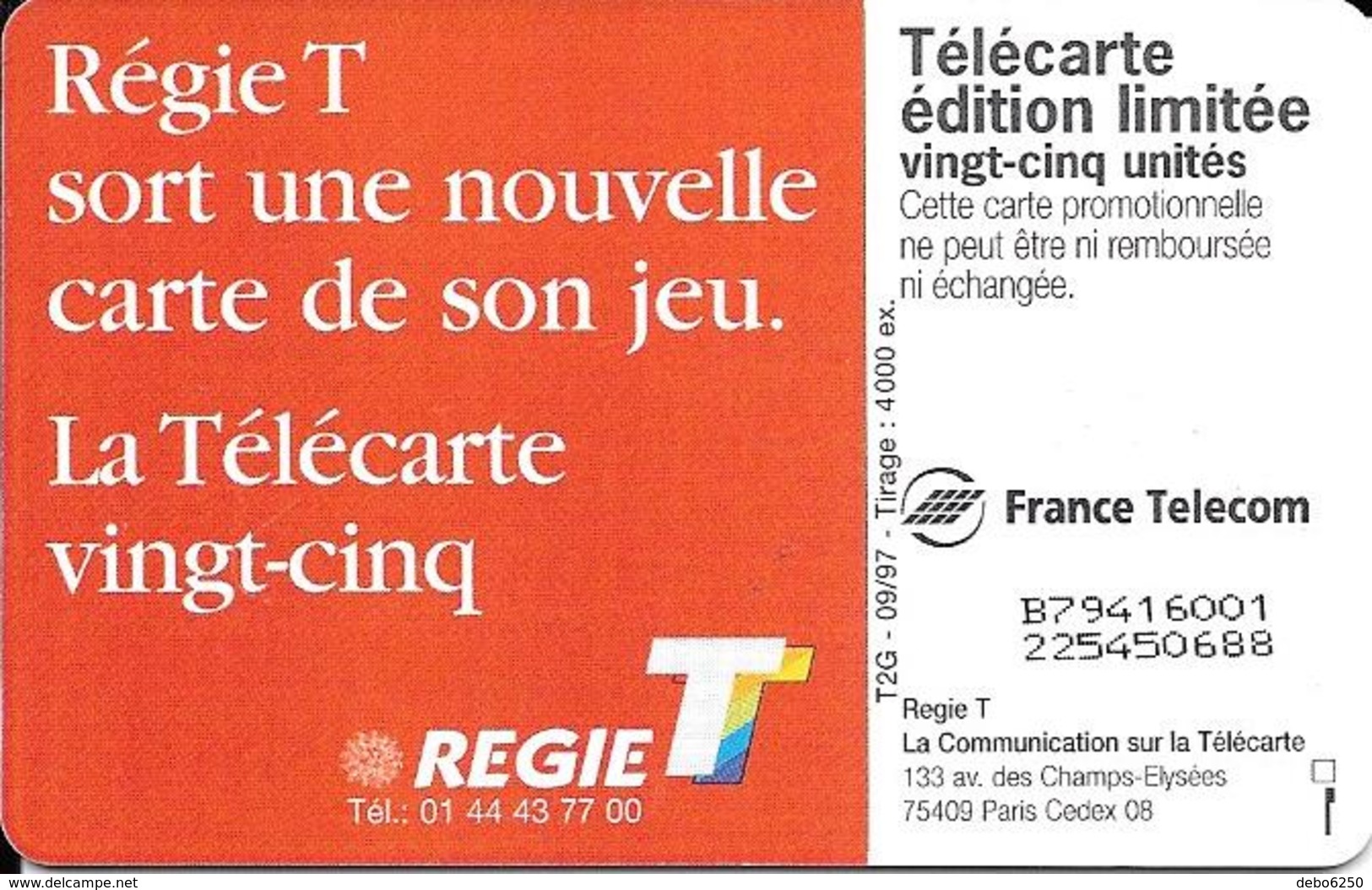 Télécarte 25 U Régie T Née Le 1 Octobre 1997 - 25 Eenheden