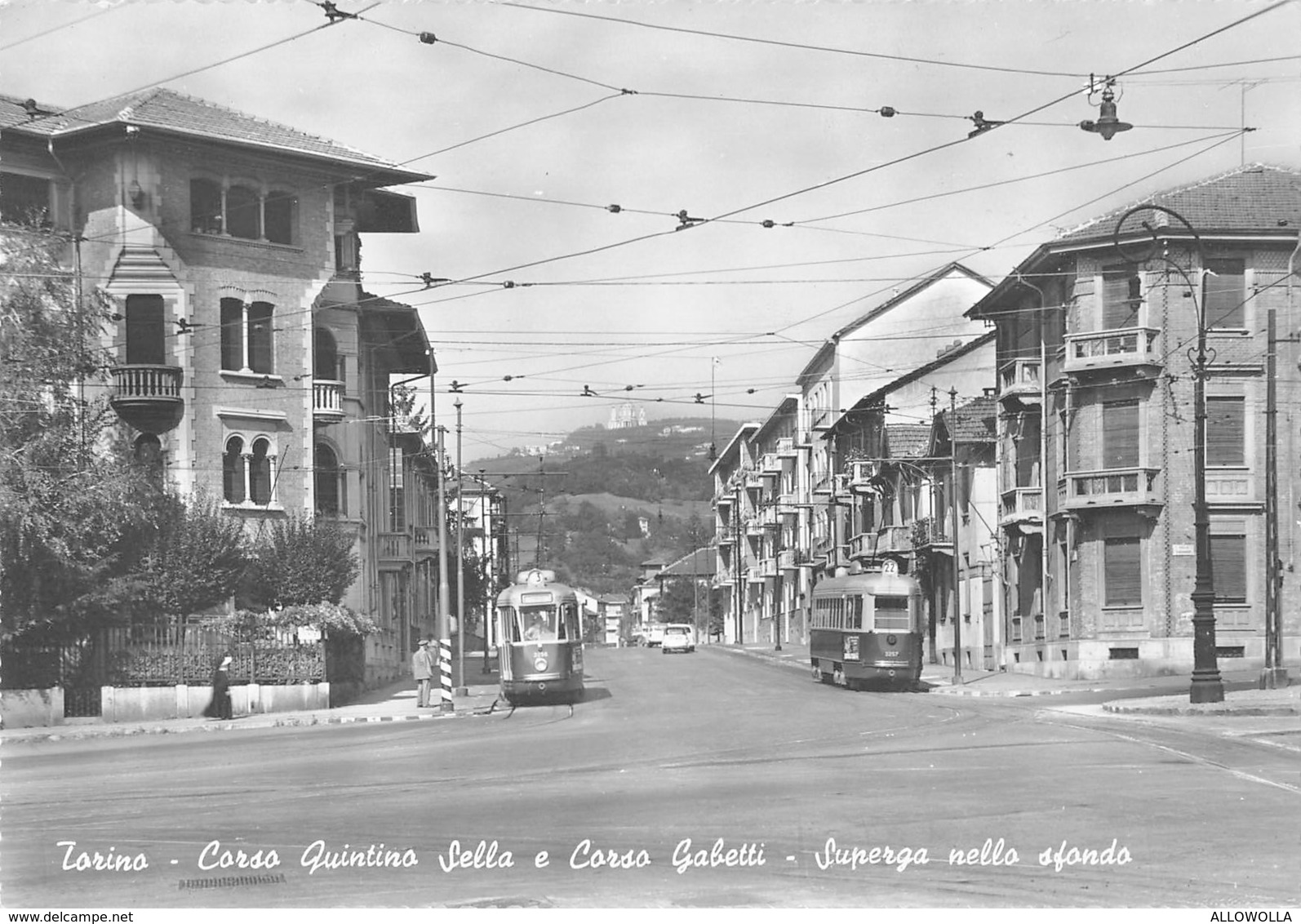 3961 "TORINO-CORSO QUINTINO SELLA E CORSO GABETTI-SUPERGA NELLO SFONDO"ANIMATA-TRAMWAY CARTOLINA  POS. ORIG. NON SPED. - Autres & Non Classés