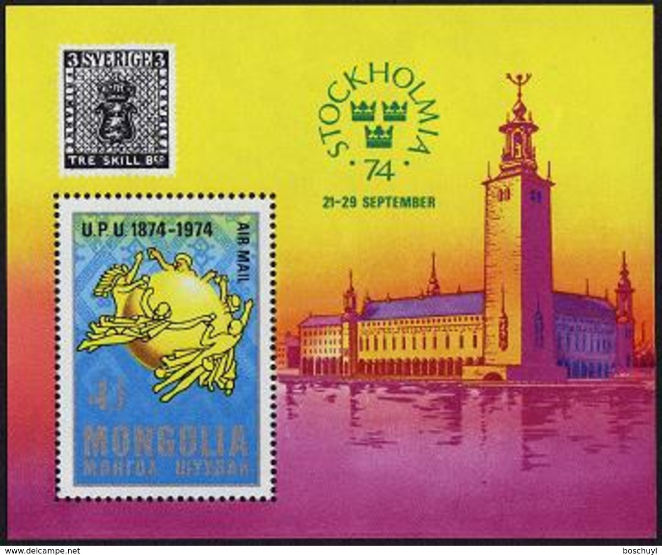 Mongolia, 1974, UPU Centenary, Universal Postal Union, United Nations, MNH, Michel Block 38 - Mongolie
