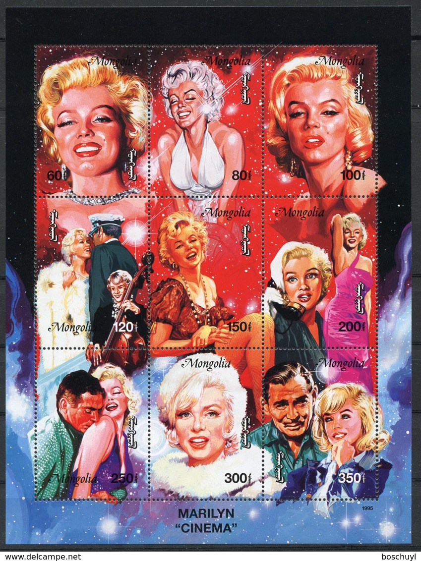 Mongolia, 1995, Marilyn Monroe, Actress, Cinema, Film, MNH Sheet, Michel 2603-2611 - Mongolie