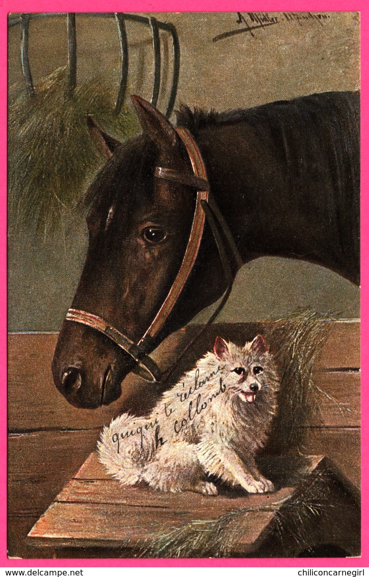 Illustration A. MÜLLER - MUELLER - Munchen - Cheval Et Chien Dans L'Ecurie - Fourche - Paille - Foin - 1904 - Mueller, August - Munich