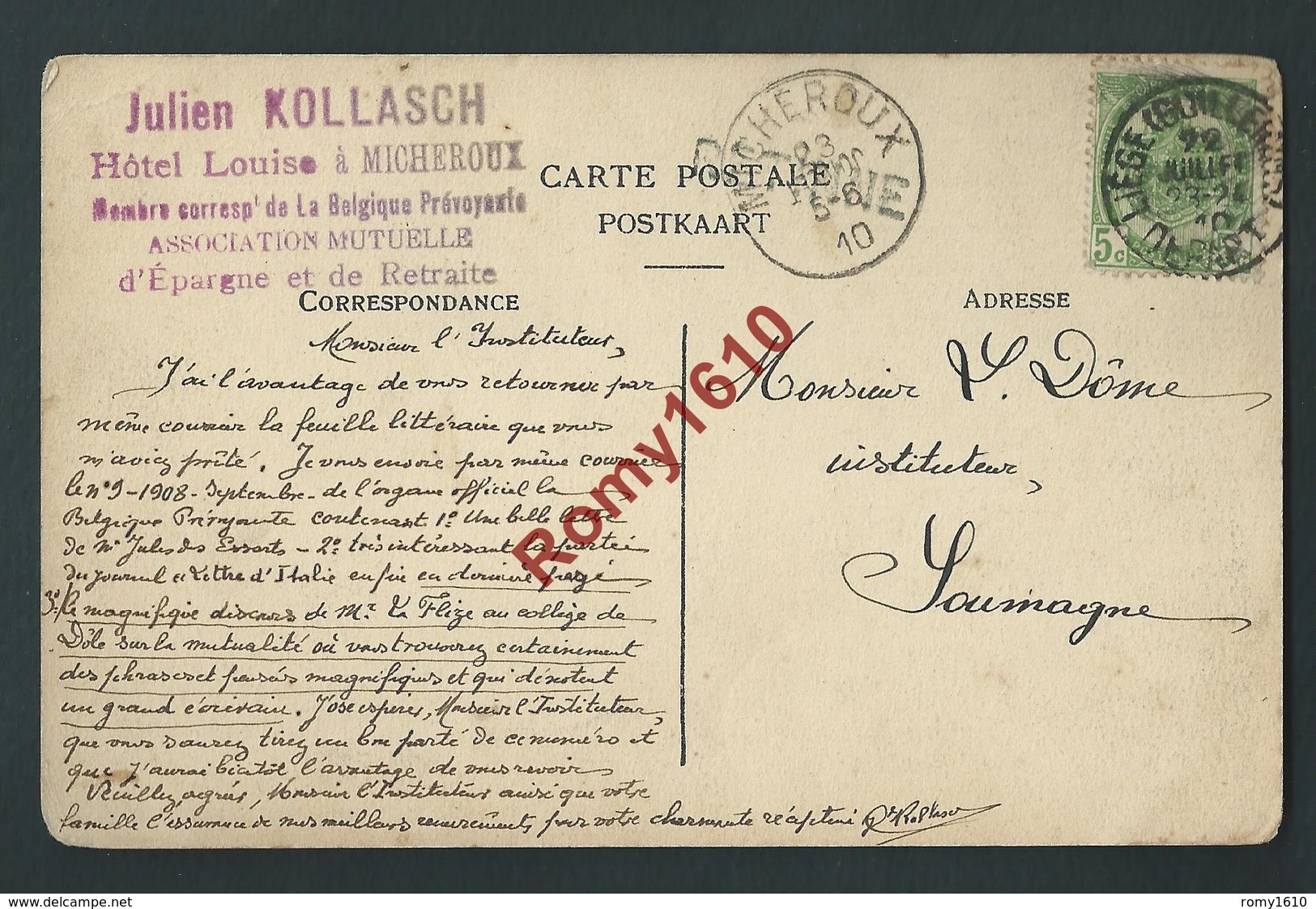 Fléron - Rue De L'Eglise. Carte Animée. Cachet Julien Kollasch, Membre De La Belgique Prévoyante Hôtel Louise, Micheroux - Fléron