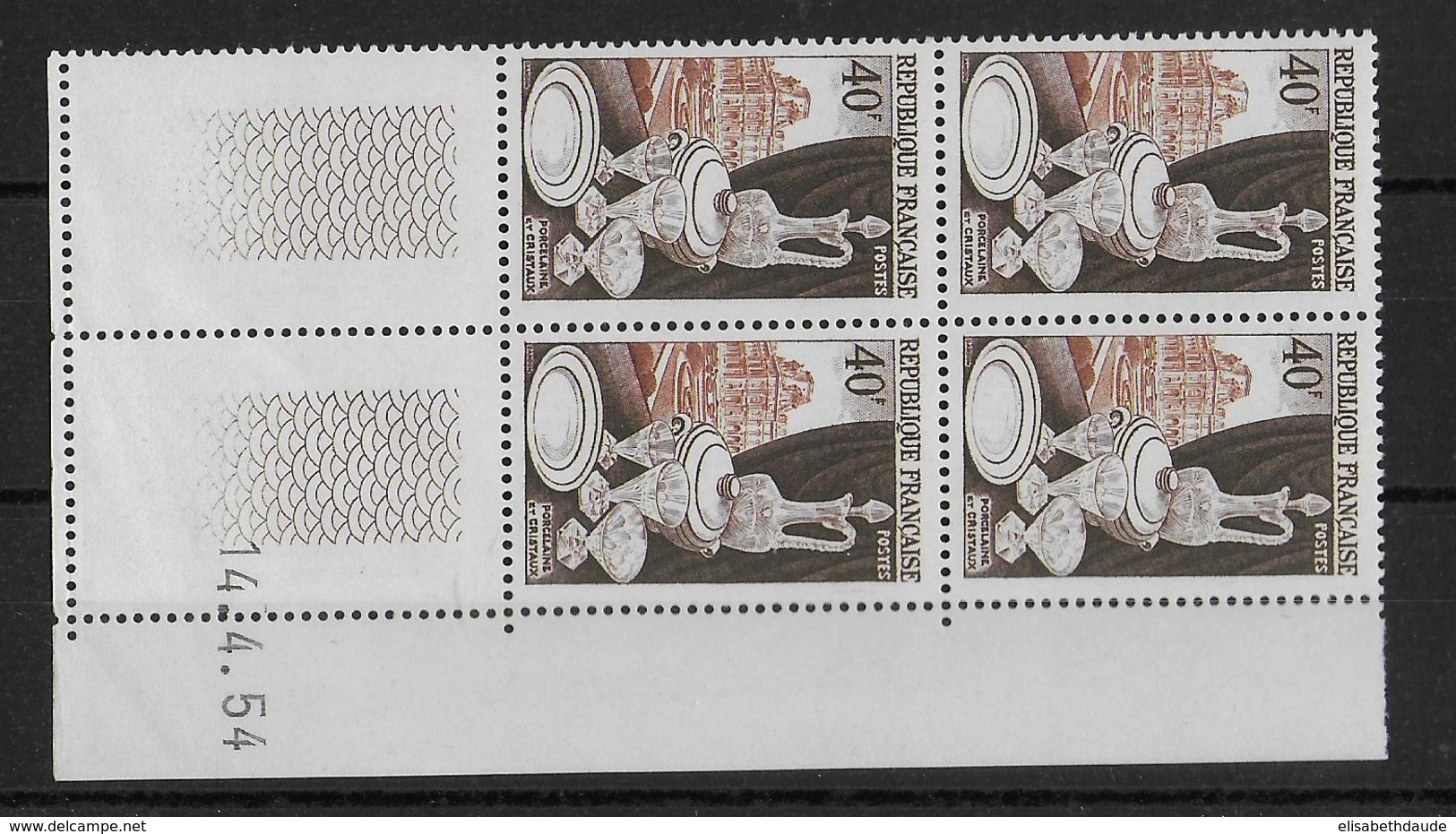 FRANCE - PORCELAINE 1954 - YVERT N° 972 En BLOC De 4 COIN DATE ** MNH  - COTE = 30 EUR. - 1950-1959