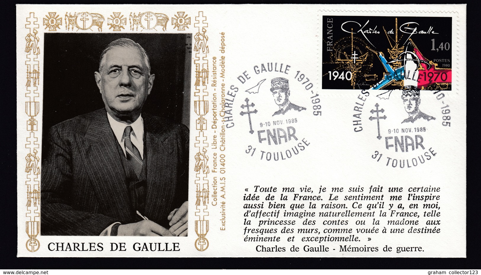 Lettre Brief 1985 France French Army Cover WW2 WWII Charles De Gaulle Toulouse Cancel Lettre - Militaria