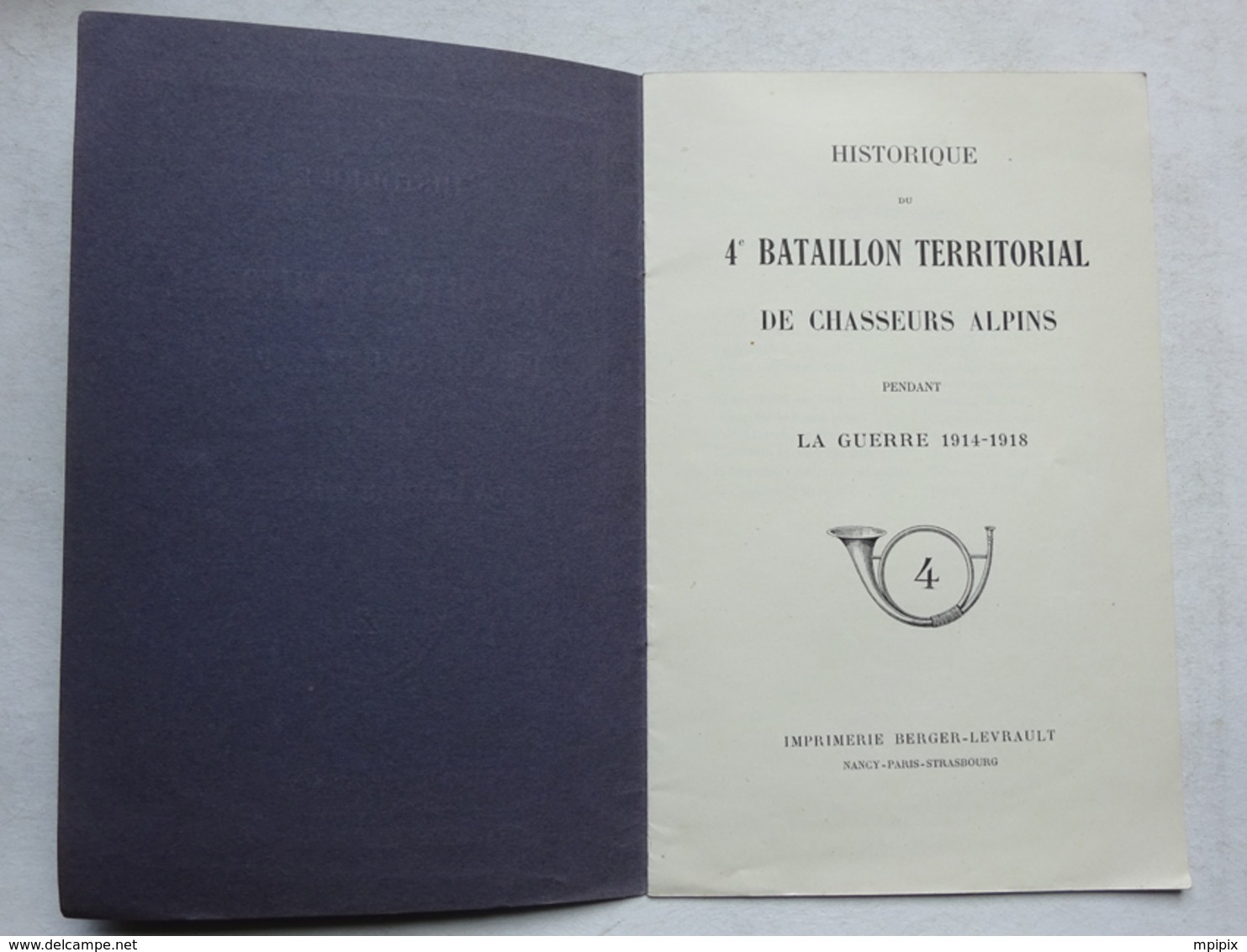 OHM Militaria Historique 4° Bataillon Territorial De Chasseurs Alpins Guerre 1914-1918 Imprimerie Berger Levrault WWI - Français