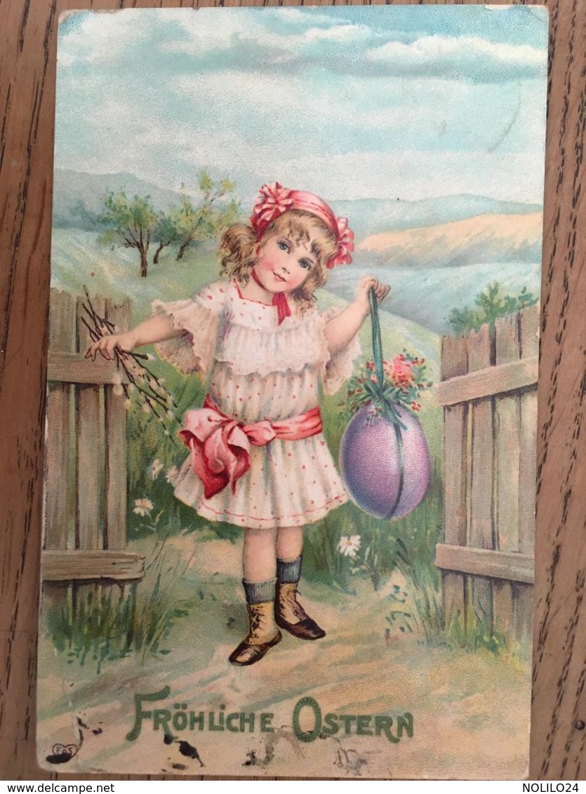 CPA, Joyeuses Pâques, Fröhliche Ostern, Petite Fille Présentant Un Oeuf Fleuri, Champêtre, écrite En 1909, Suisse,timbre - Easter