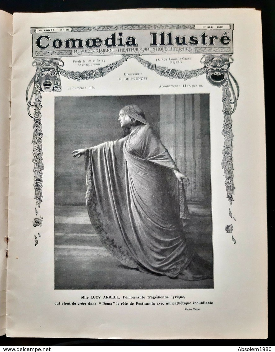 COMOEDIA ILLUSTRE MAI 1912 BAKST IDA RUBINSTEIN SARAH BERNHARDT CHAPEAU LUCIENNE IDA MARGUERITE HAT HATS MODE FASHION - 1900 - 1949