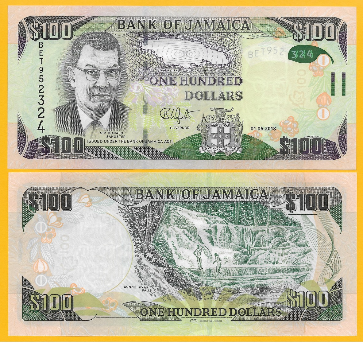 Jamaica 100 Dollars P-95 2018 UNC Banknote - Giamaica