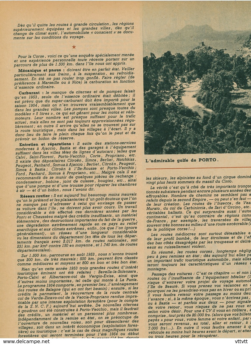 1954 : Document, LA CORSE, Ajaccio, Bonifacio, Quartiers De Bastia, Le Golfe De Porto, Calvi, Scala-di-Santa-Régina... - Non Classés