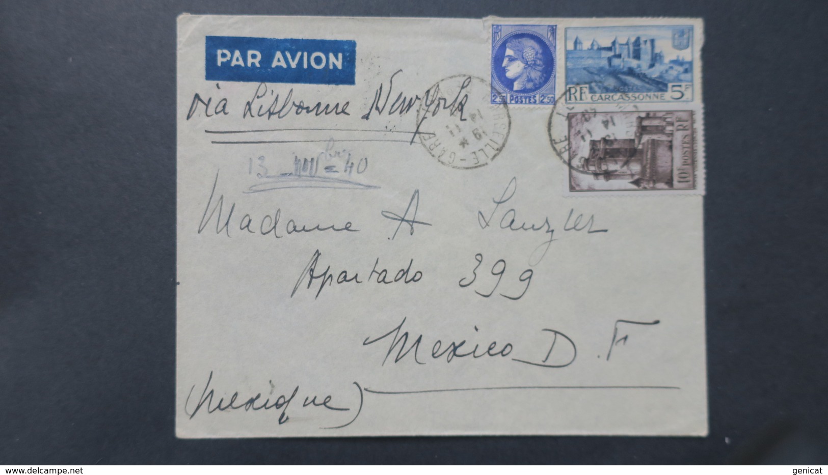 Lettre De Marseille Pour Mexique Via Lisbonne Et New York Novembre 1940 - WW II